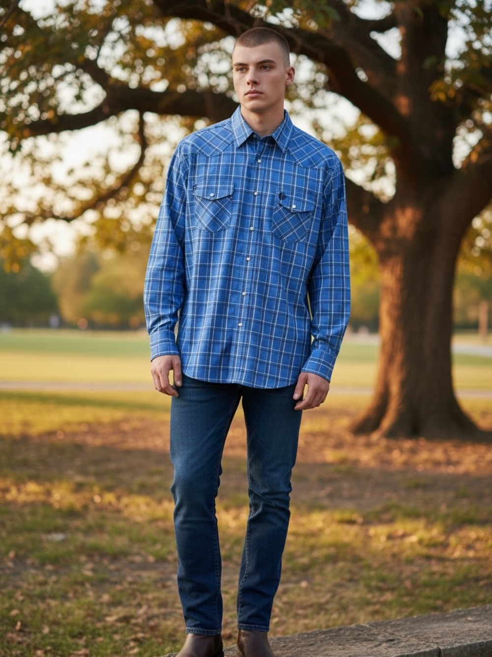 Wrangler George Strait Troubadour Blue Striped Shirt Pearl Snaps Men’s Large